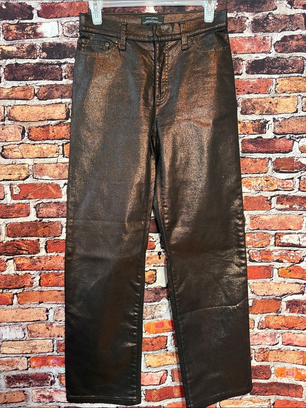Banana Republic Metallic Bronze High-Rise Straight-Leg Statement Jeans 26/2